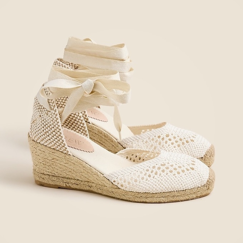 J Crew Made-in-Spain crochet lace-up espadrille wedges CJ767